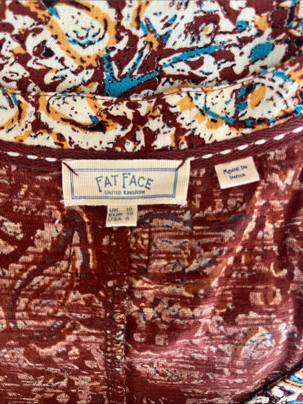 Fat Face Rust Multi-Color Printed BoHo Swing Top - Picture 12 of 13